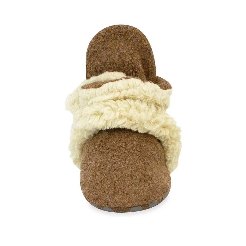 Cozie Fleece Furry-Lined Gripper Bootie - Heather Mocha by Zutano