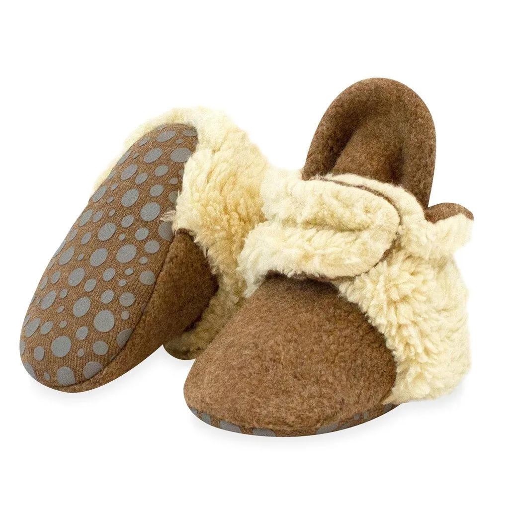 Cozie Fleece Furry-Lined Gripper Bootie - Heather Mocha by Zutano