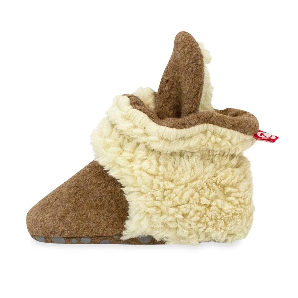Cozie Fleece Furry-Lined Gripper Bootie - Heather Mocha by Zutano