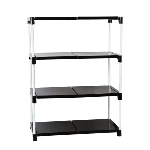 Dhani Creation Black & White Extra Strong Multipurpose Organizer Plastic Steps and Powder Coated Metal Rods Shoe Racks/Clothes/Books/Utility Rack (4 Step)