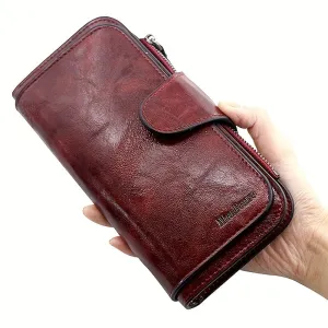 Women's Vintage Long Wallet, Versatile Clutch Coin Purse, Large Capacity Solid Color Purse Unisex Bag For Daily Use
